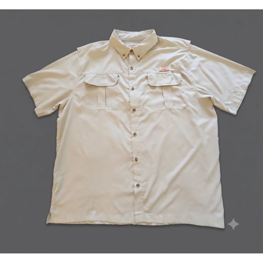 Berkley Fishing Shirt Mens 2XL Tan Houndstooth Short Sleeve Vented Utility Tech